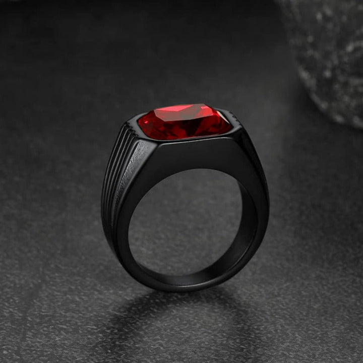Stainless Steel Striped Stone Ring for Men, Size 7-14