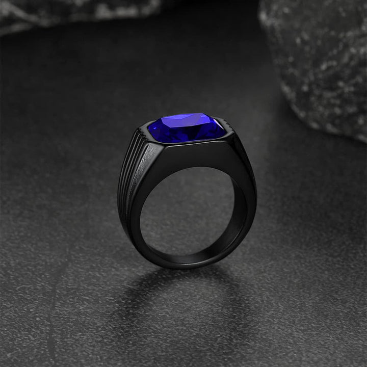 Stainless Steel Striped Stone Ring for Men, Size 7-14