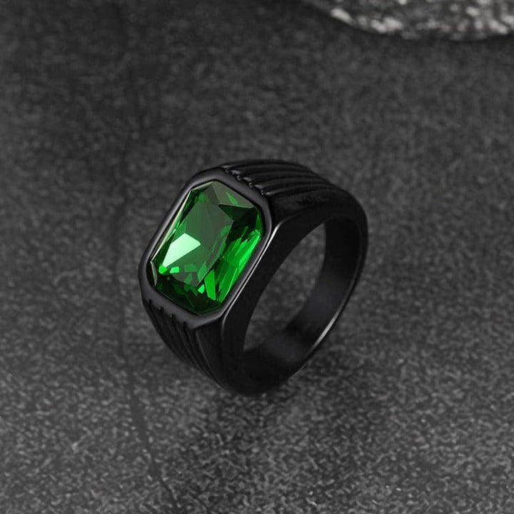 Stainless Steel Striped Stone Ring for Men, Size 7-14
