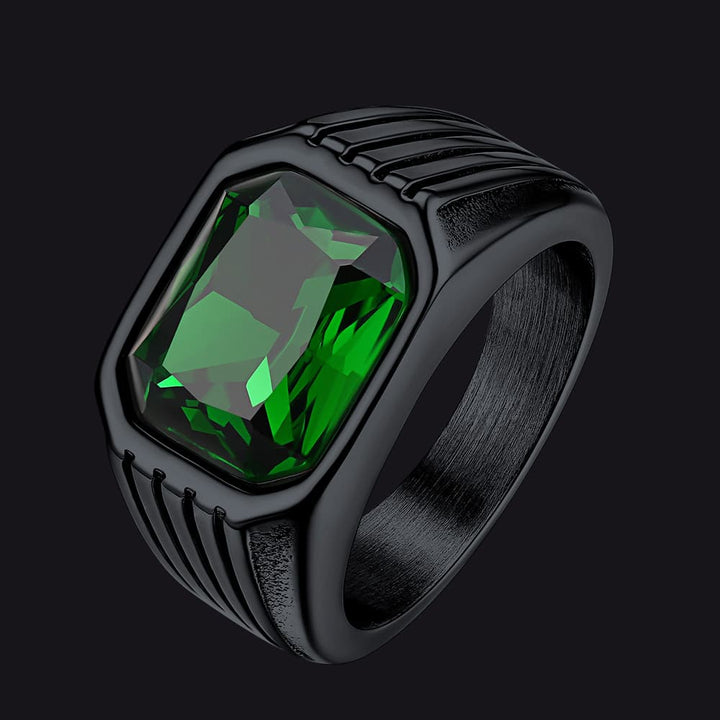 Stainless Steel Striped Stone Ring for Men, Size 7-14