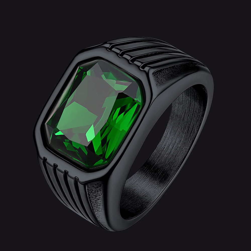 Stainless Steel Striped Stone Ring for Men, Size 7-14