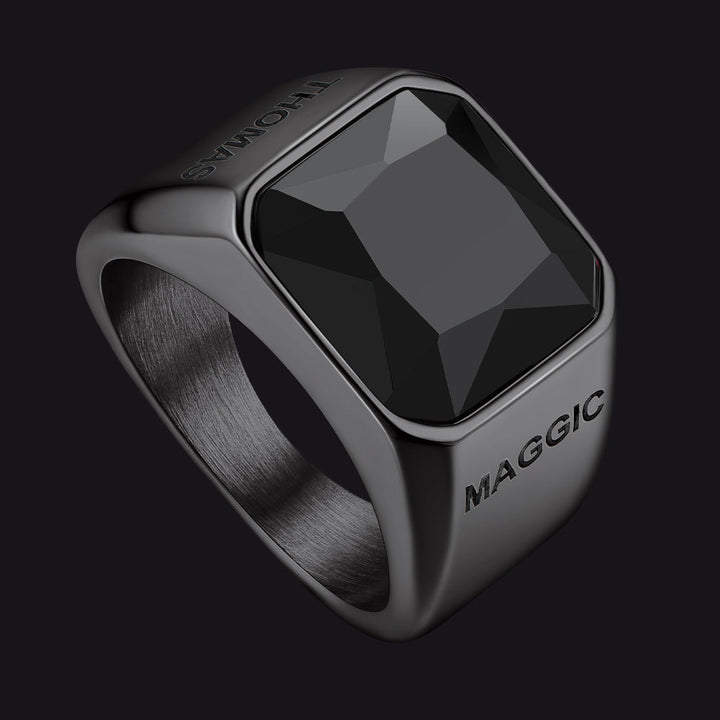 Modern CZ Gemstone Engraved Name Band Ring for Men Father