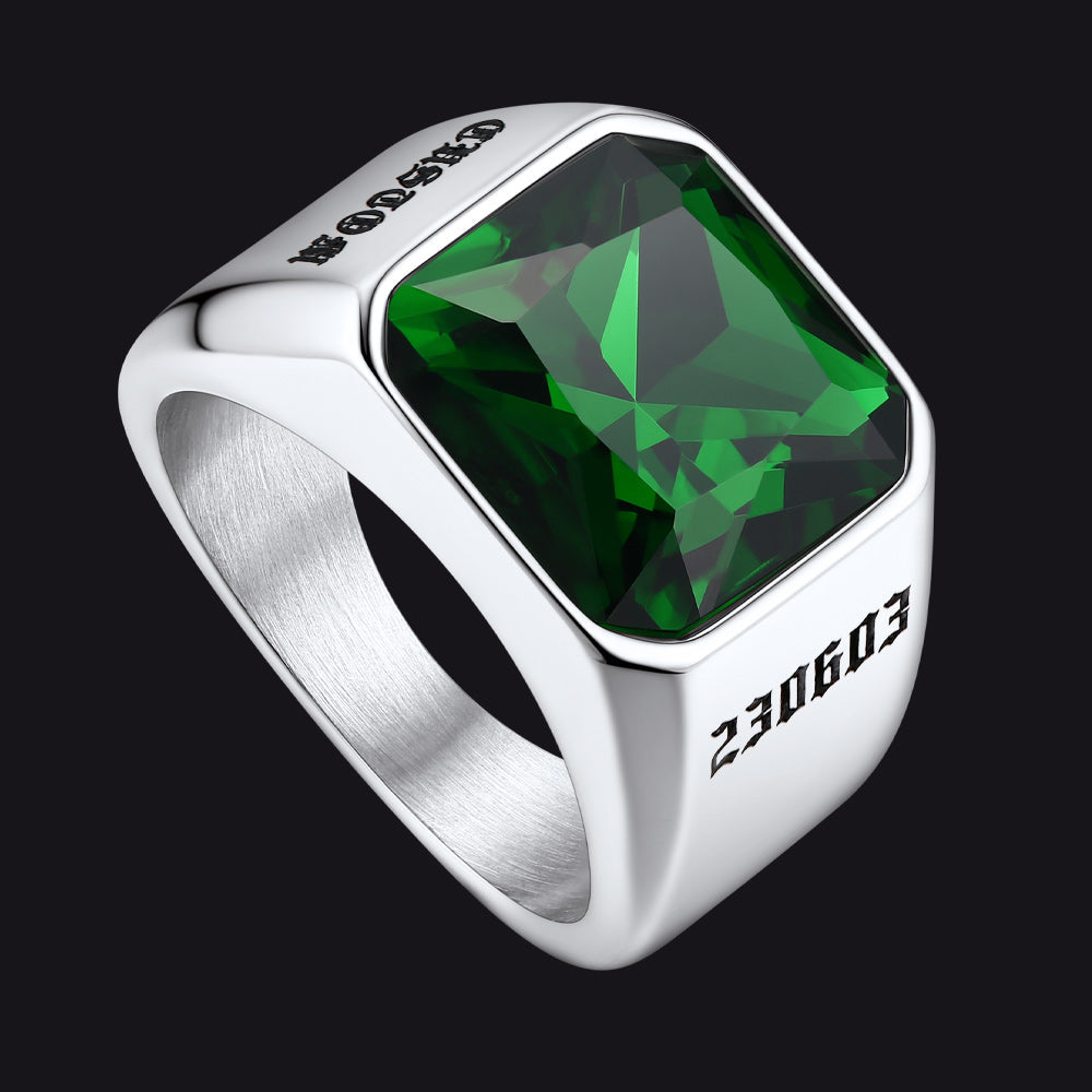 Modern CZ Gemstone Engraved Name Band Ring for Men Father