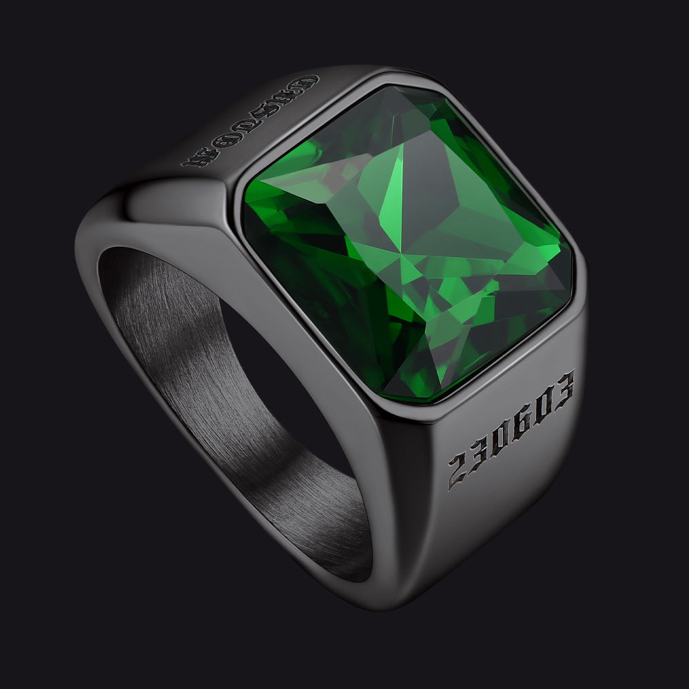 Modern CZ Gemstone Engraved Name Band Ring for Men Father