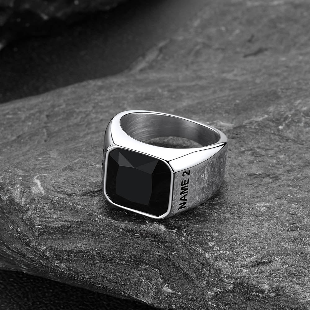 Modern CZ Gemstone Engraved Name Band Ring for Men Father