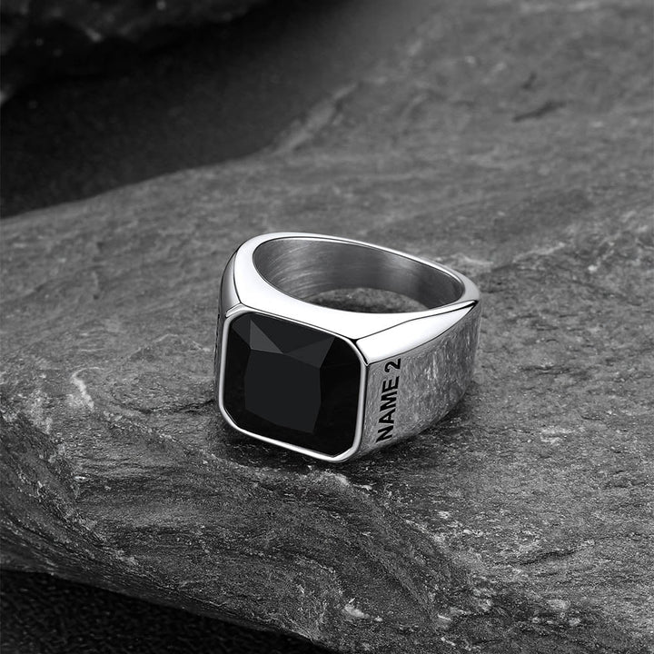 Modern CZ Gemstone Engraved Name Band Ring for Men Father