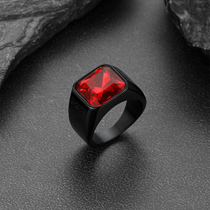 Modern CZ Gemstone Engraved Name Band Ring for Men Father