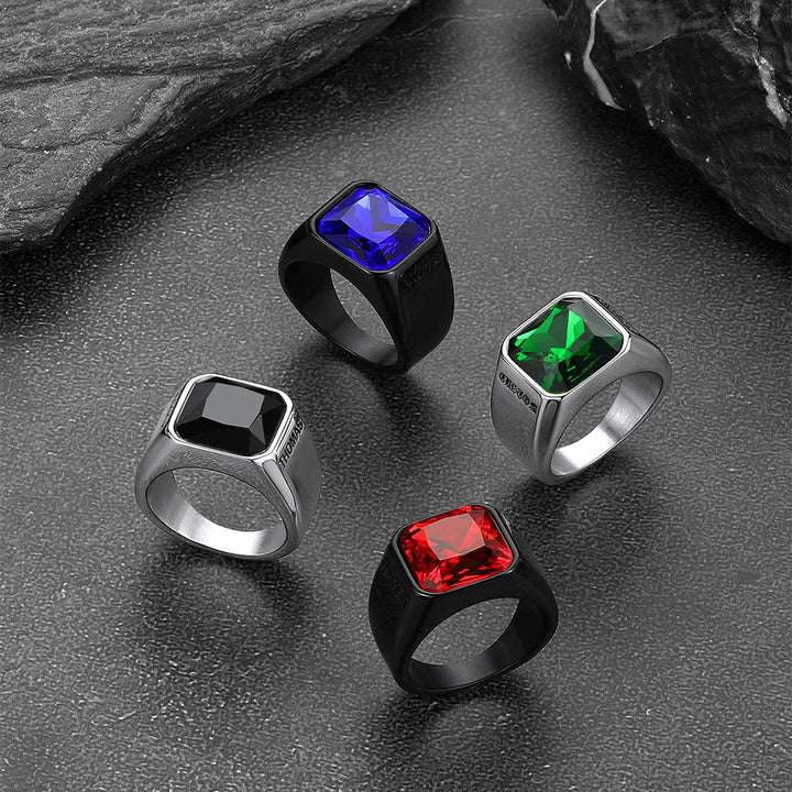 Modern CZ Gemstone Engraved Name Band Ring for Men Father