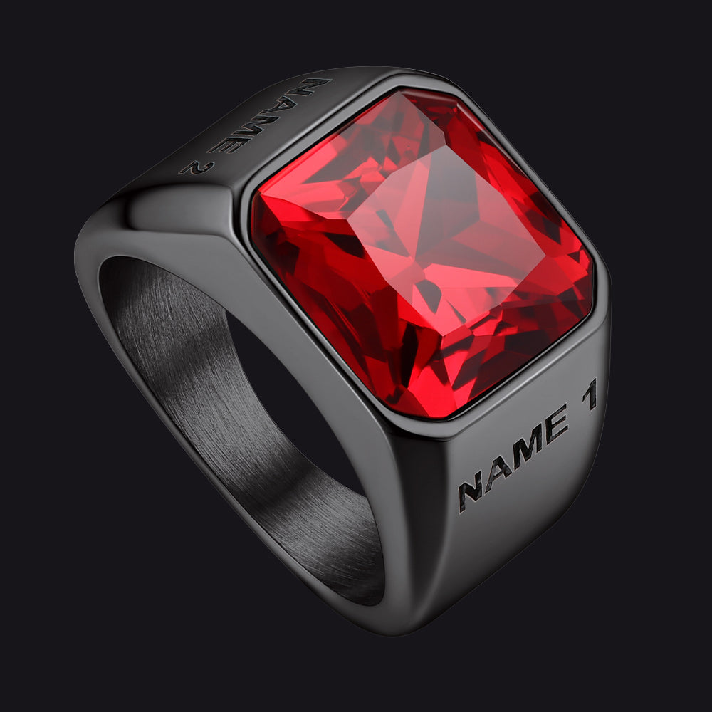 Modern CZ Gemstone Engraved Name Band Ring for Men Father