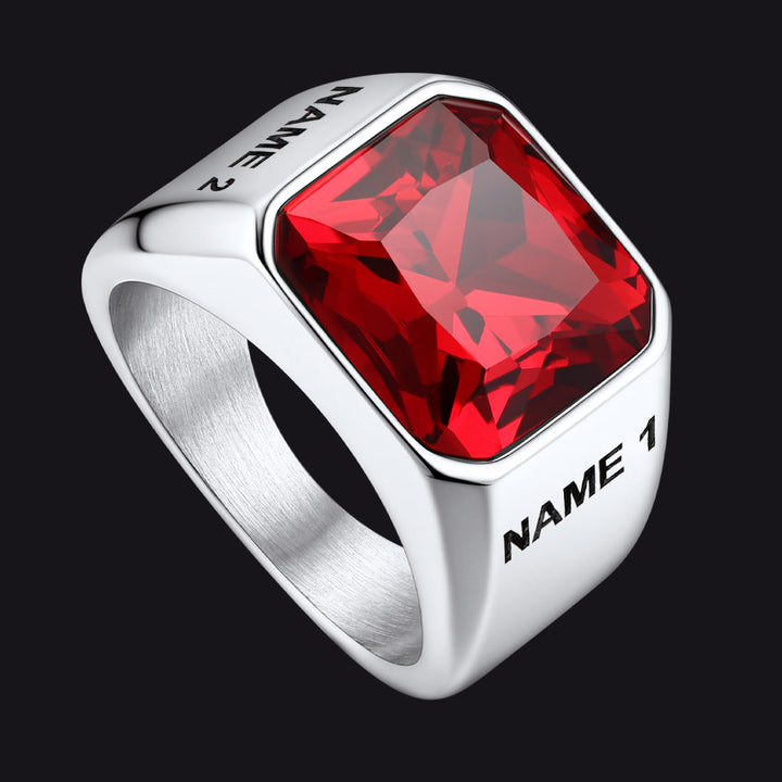 Modern CZ Gemstone Engraved Name Band Ring for Men Father