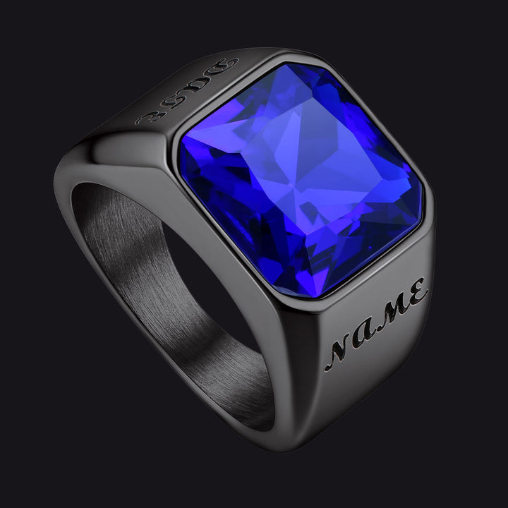 Modern CZ Gemstone Engraved Name Band Ring for Men Father