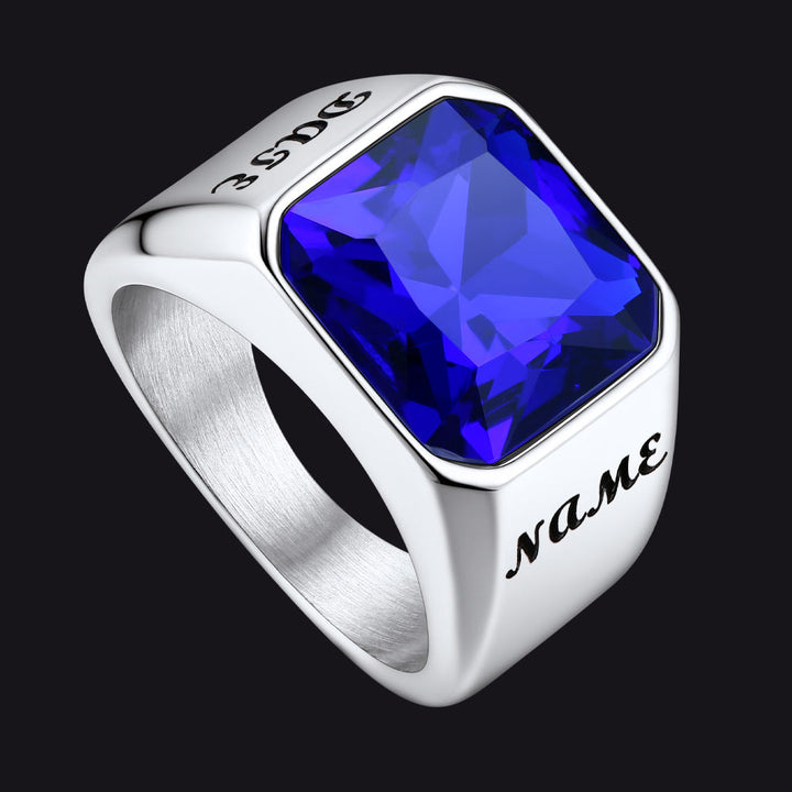 Modern CZ Gemstone Engraved Name Band Ring for Men Father
