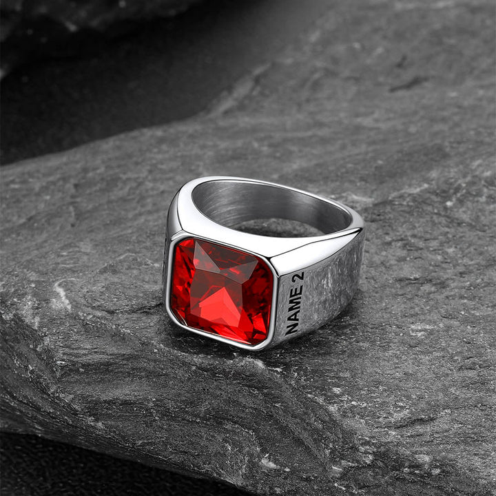 Modern CZ Gemstone Engraved Name Band Ring for Men Father