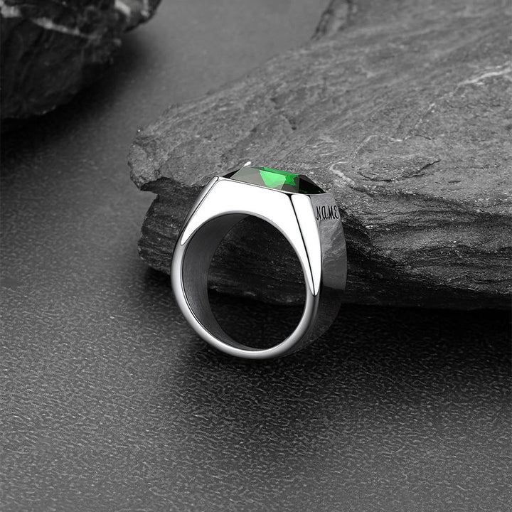 Modern CZ Gemstone Engraved Name Band Ring for Men Father