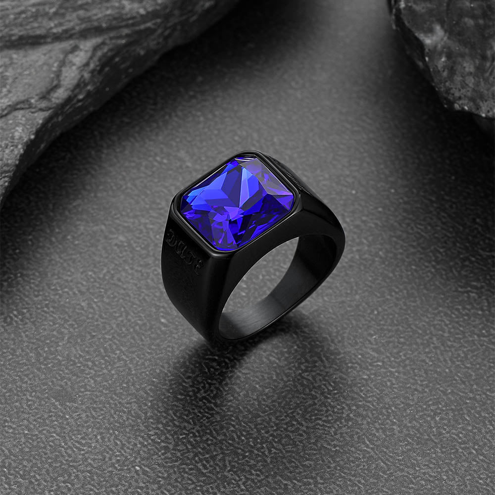 Modern CZ Gemstone Engraved Name Band Ring for Men Father