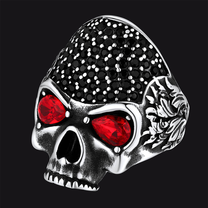 Biker Red Eye Skull Ring for Men in Stainless Steel