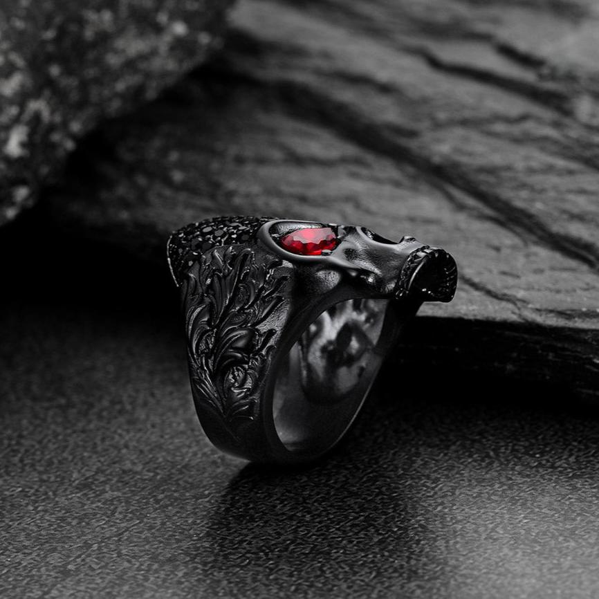 Biker Red Eye Skull Ring for Men in Stainless Steel