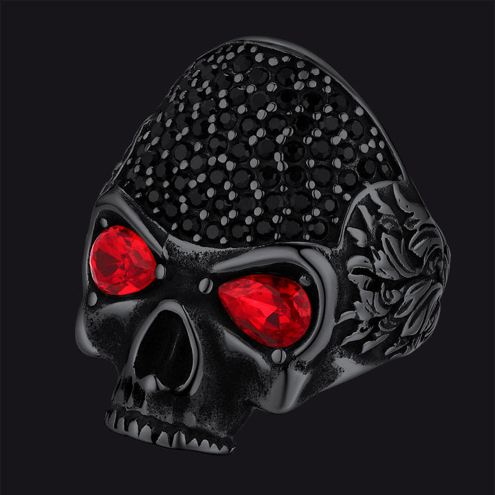 Biker Red Eye Skull Ring for Men in Stainless Steel