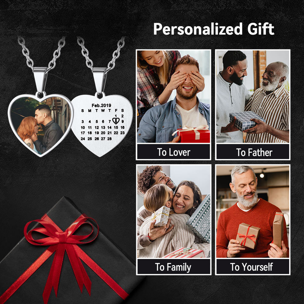 Customized Heart Photo Picture Necklace with Calendar for Women