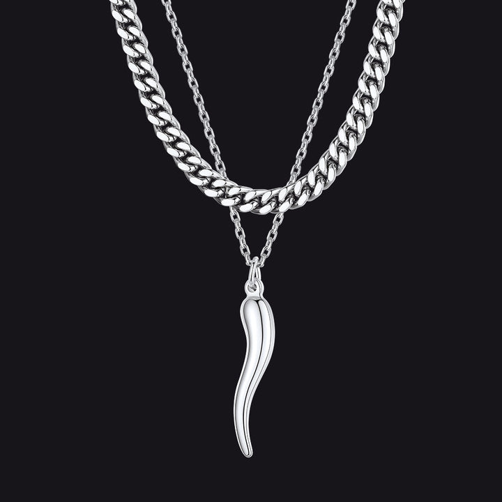 Miami Cuban Chain & Cornicello Italian Horn Pendant Set for Men