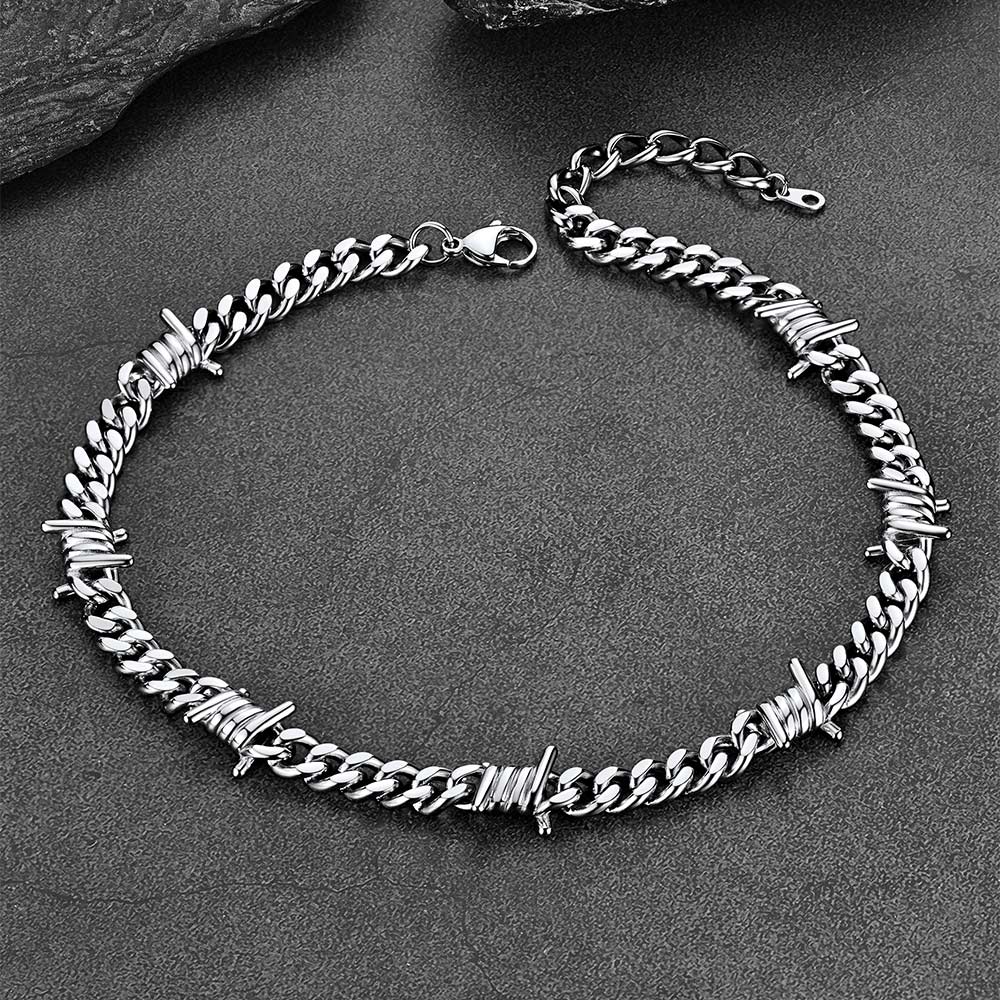 Barbed Wire Cuban Chain & Nail Cross Layered Necklaces Set for Men