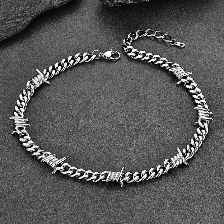 Barbed Wire Cuban Chain & Nail Cross Layered Necklaces Set for Men