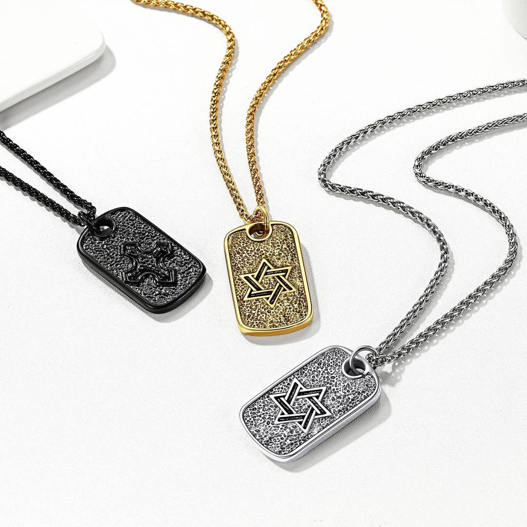 Flash Sale Hebrew Jewish Star of David Dog Tag Necklace with Knight Cross