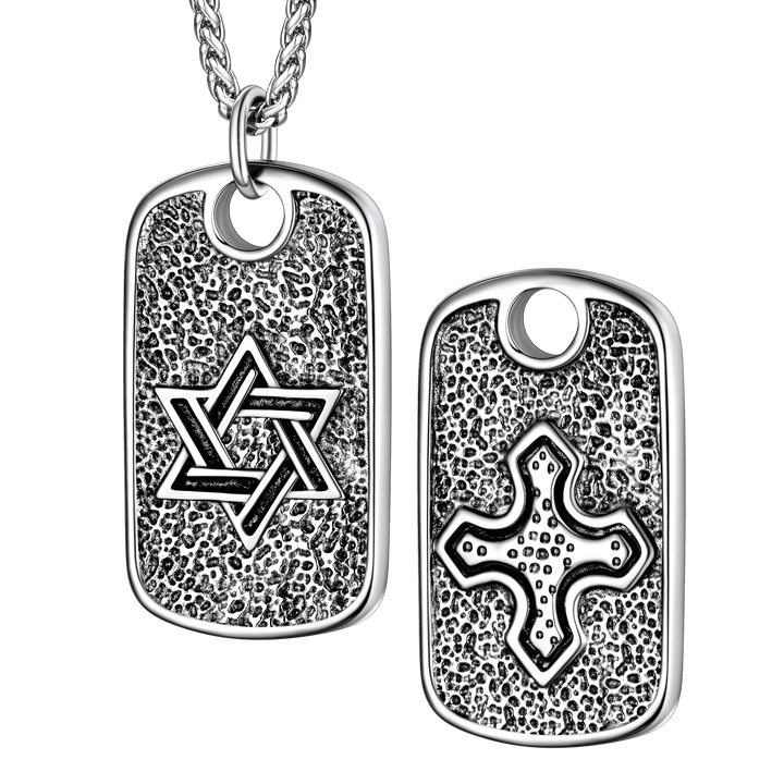 Flash Sale Hebrew Jewish Star of David Dog Tag Necklace with Knight Cross