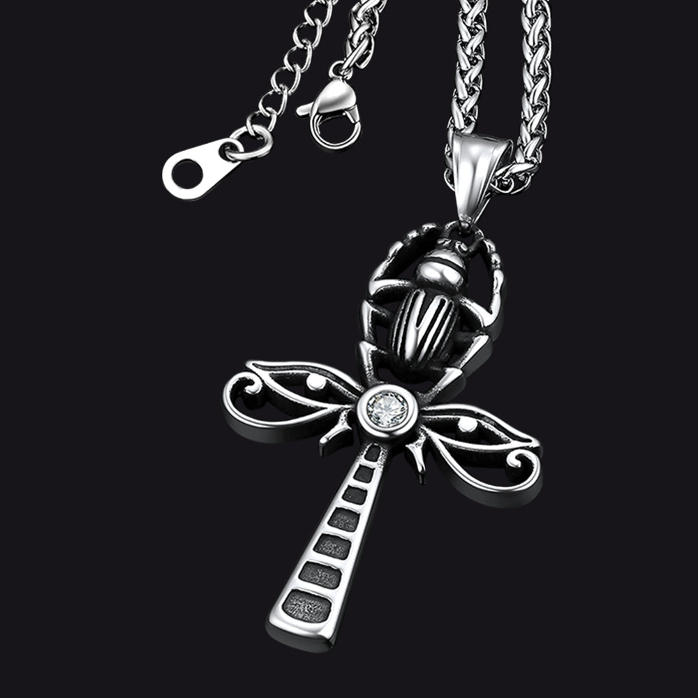 Egyptian Scarab Ankh Cross Necklace For Men Women