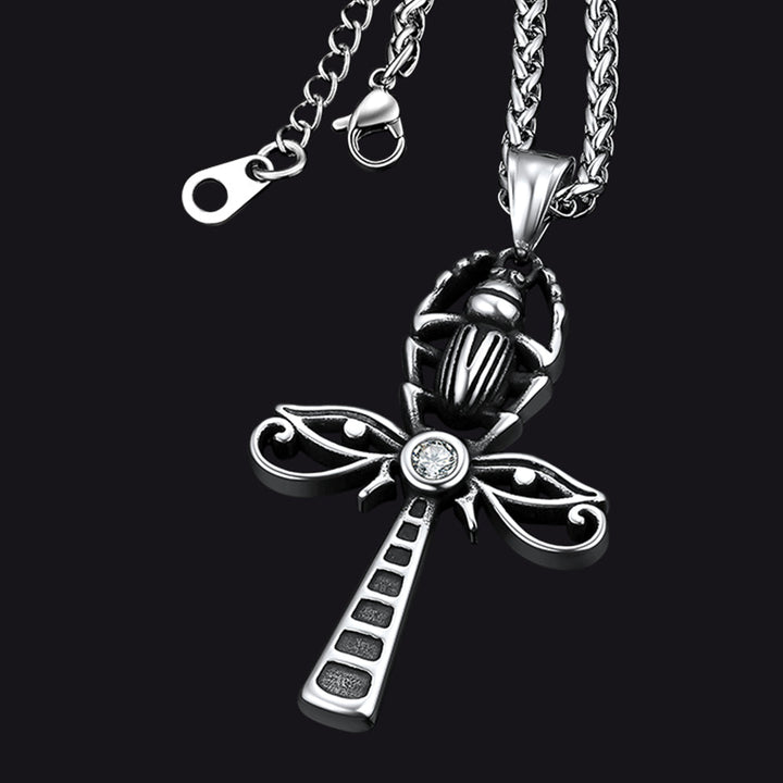 Egyptian Scarab Ankh Cross Necklace For Men Women