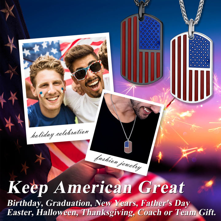 Engraved American Flag Dog Tag Necklace for Men