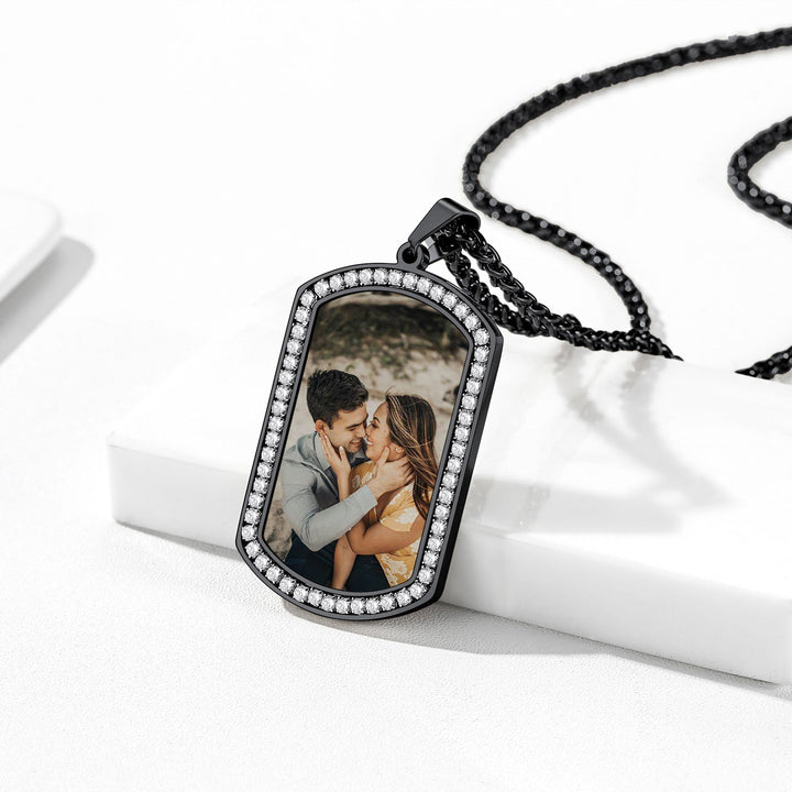 Customized Picture Dog Tag Necklace with Cubic Zirconia Memorial Gift for Men Women