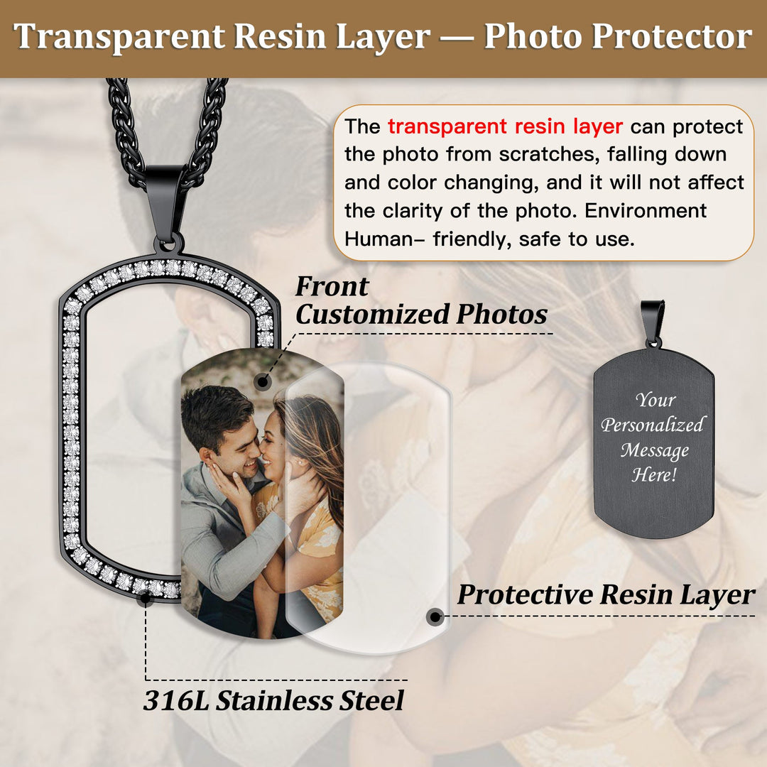 Customized Picture Dog Tag Necklace with Cubic Zirconia Memorial Gift for Men Women