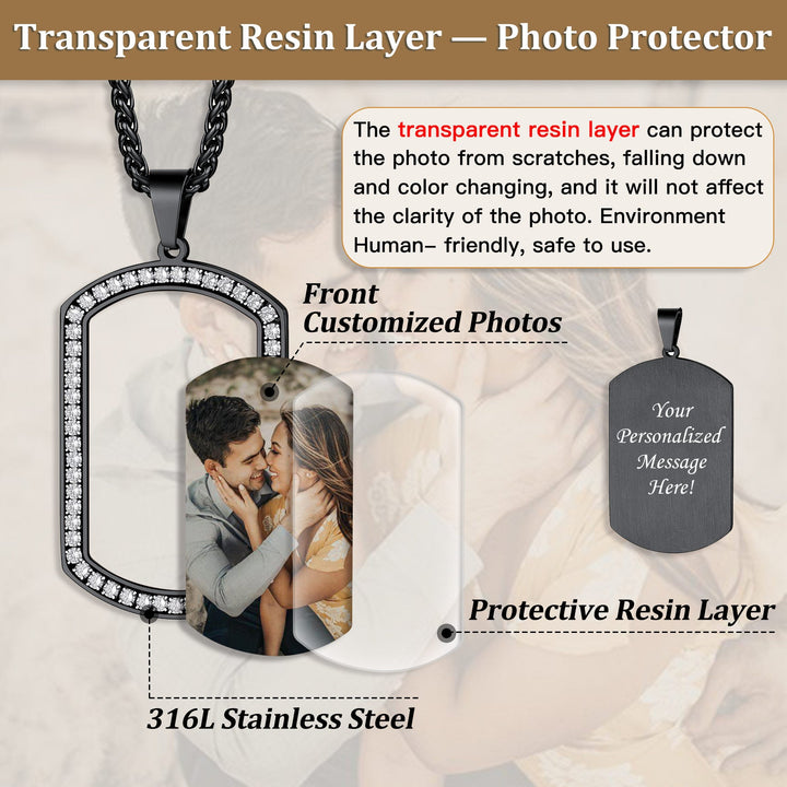 Customized Picture Dog Tag Necklace with Cubic Zirconia Memorial Gift for Men Women