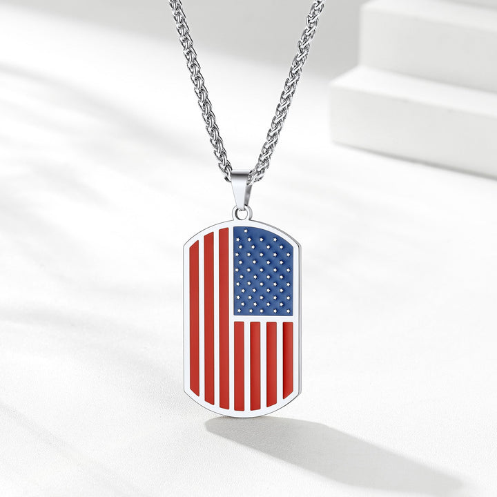 Personalized American Flag Dog Tag Necklace with Picture for Men