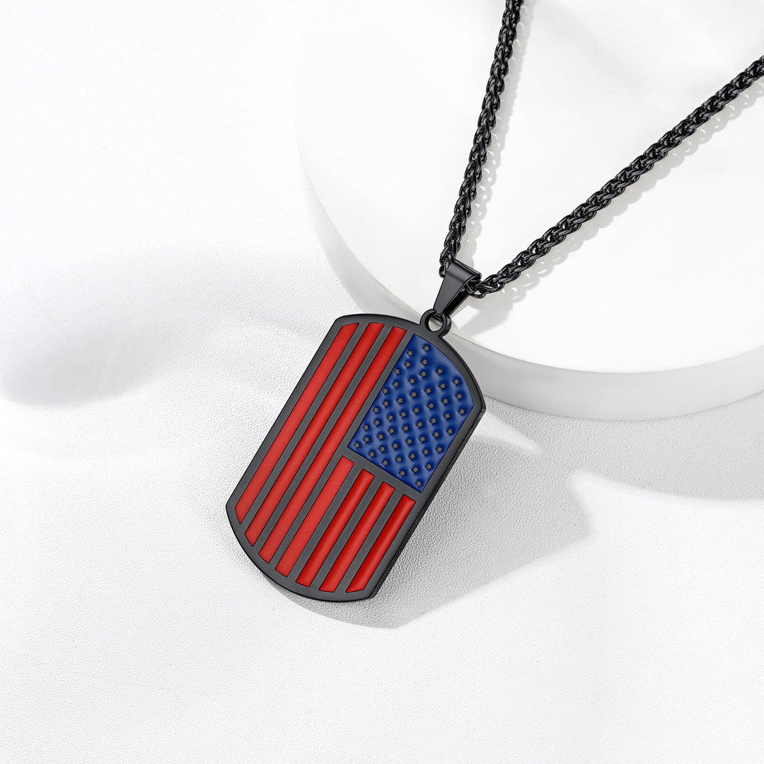 Personalized American Flag Dog Tag Necklace with Picture for Men