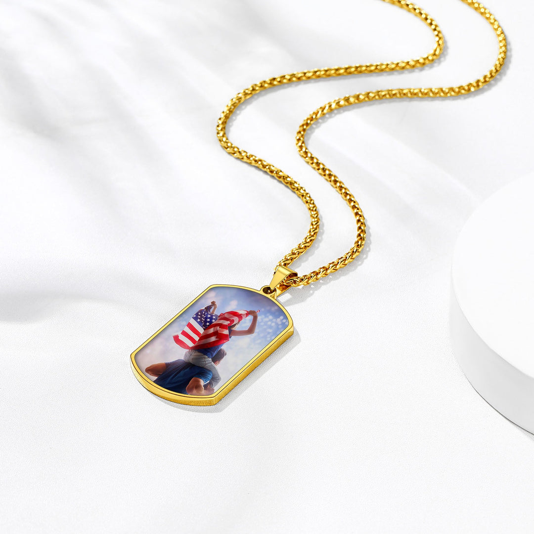 Personalized American Flag Dog Tag Necklace with Picture for Men