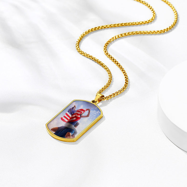Personalized American Flag Dog Tag Necklace with Picture for Men