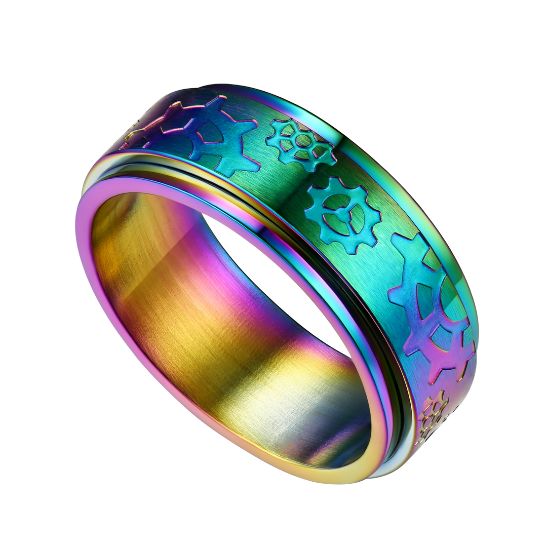Flash Sale 8mm Rotatable Star Moon, Sun Turning Ring for Men