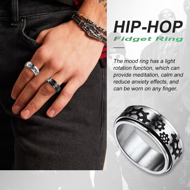 Flash Sale 8mm Rotatable Star Moon, Sun Turning Ring for Men