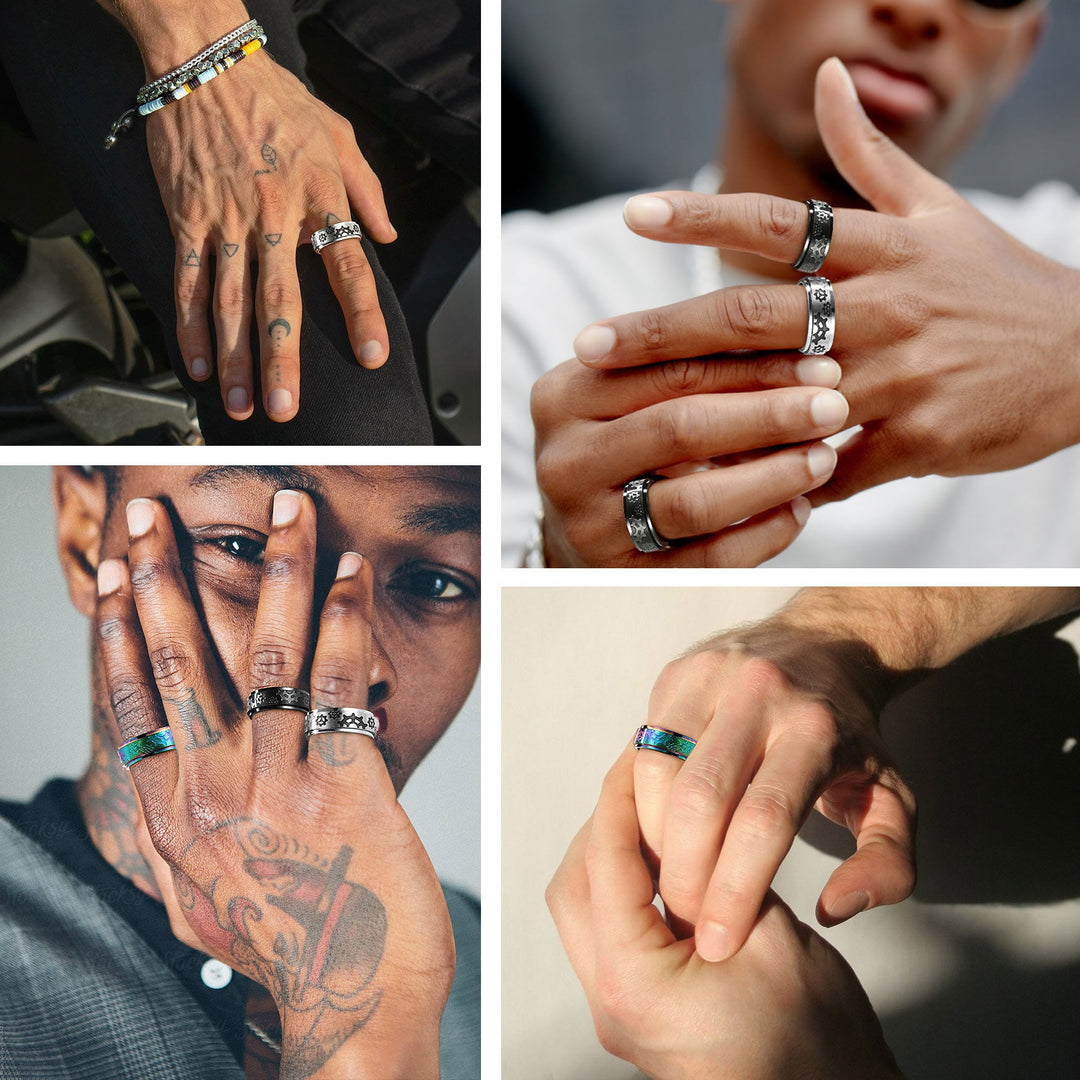 Flash Sale 8mm Rotatable Star Moon, Sun Turning Ring for Men