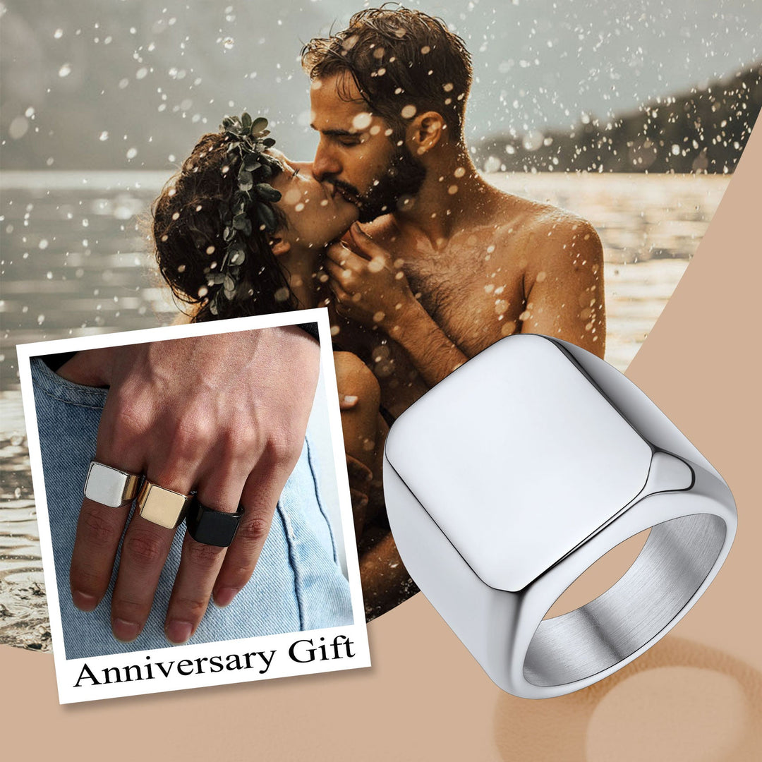 Customized Text Chunky Signet Ring for Men Women