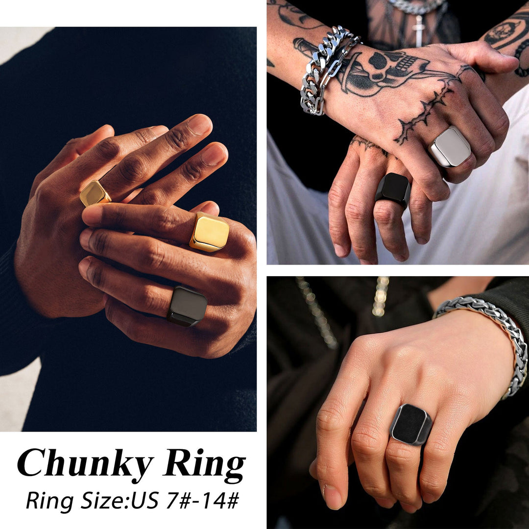 Customized Text Chunky Signet Ring for Men Women