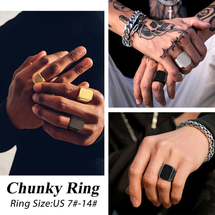 Customized Text Chunky Signet Ring for Men Women