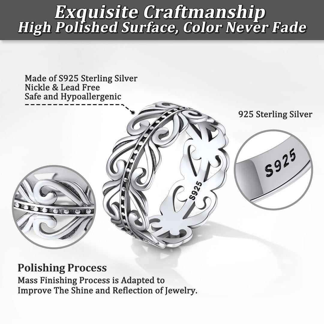 Sterling Silver Celtic Knot Filigree Vine Leaf Ring for Women