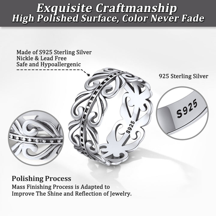 Sterling Silver Celtic Knot Filigree Vine Leaf Ring for Women