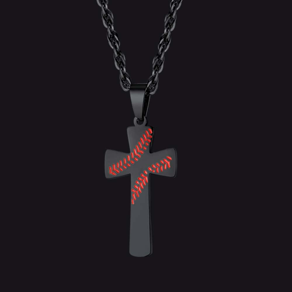 Engraved Sport Baseball Cross Necklace Pendant for Men Women