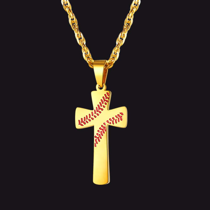 Engraved Sport Baseball Cross Necklace Pendant for Men Women