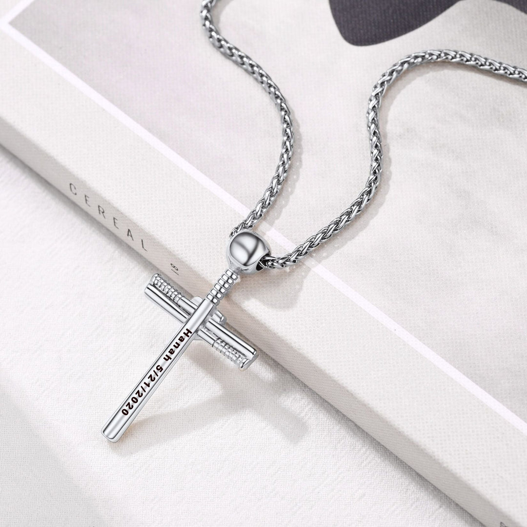 Gameday Baseball Cross Pendant Custom Sport Number Necklace for Men Sports Fan