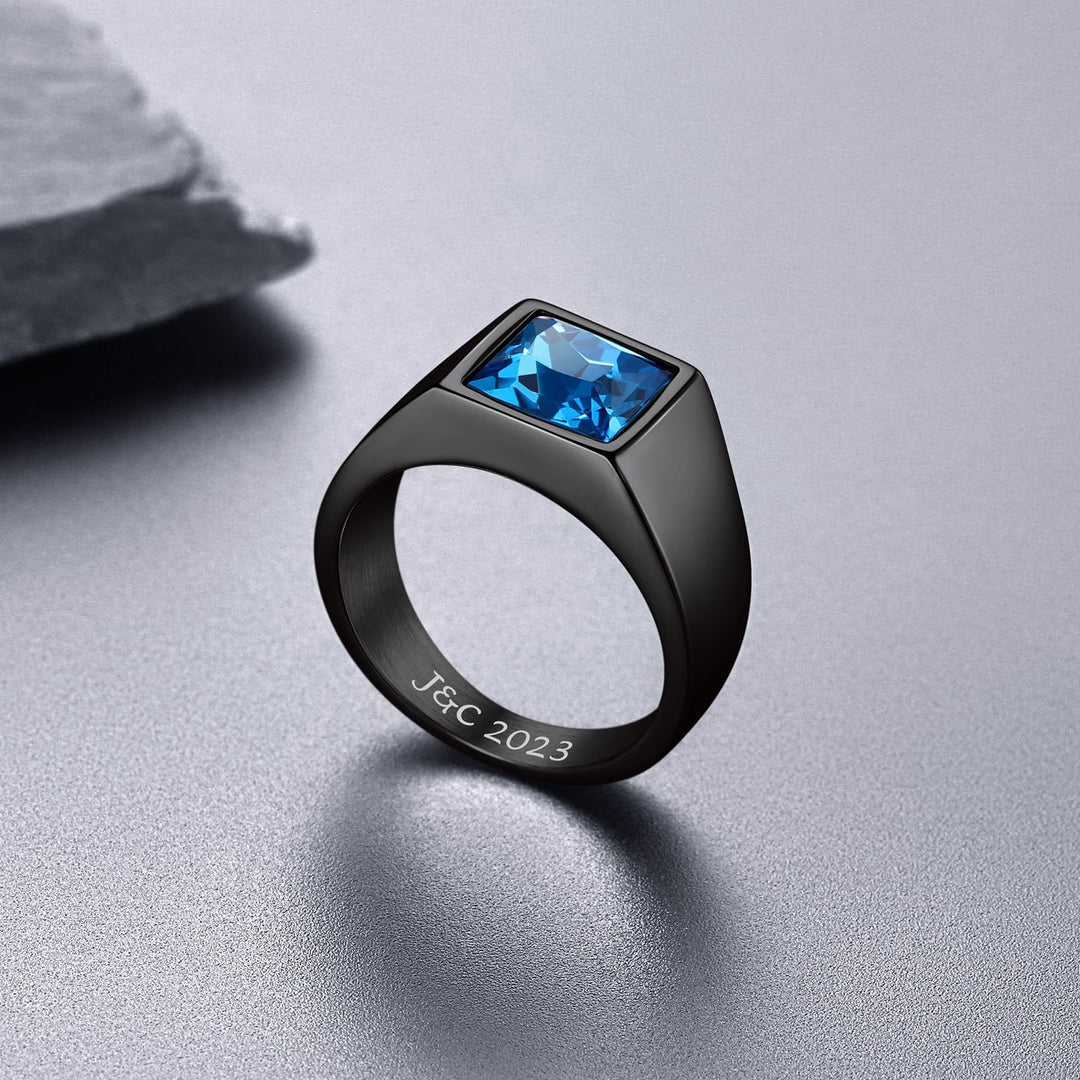 Minimalist Birthstone Gemstone Band Ring for Men